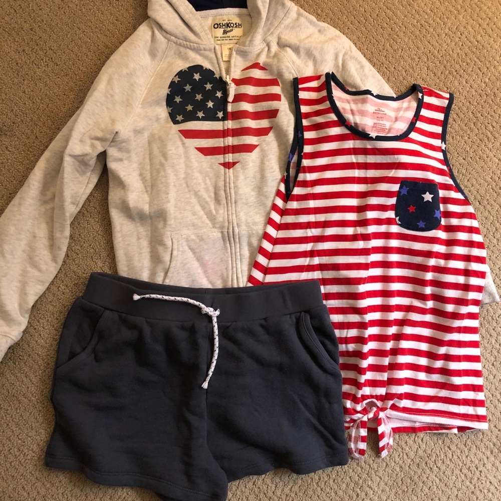 Girls size 14 bundle: sweatshirt, tank, shorts